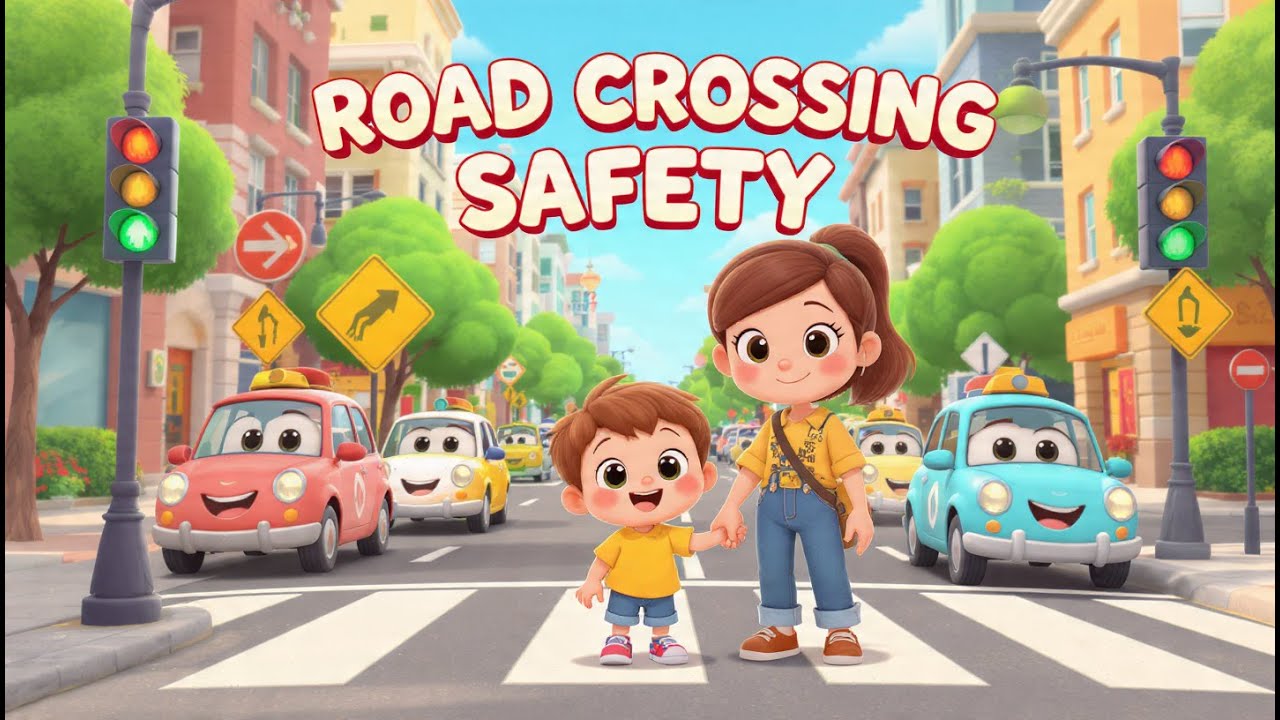 Road Crossing Safety Song for Kids | Stop Look Listen | Traffic Rules Poem