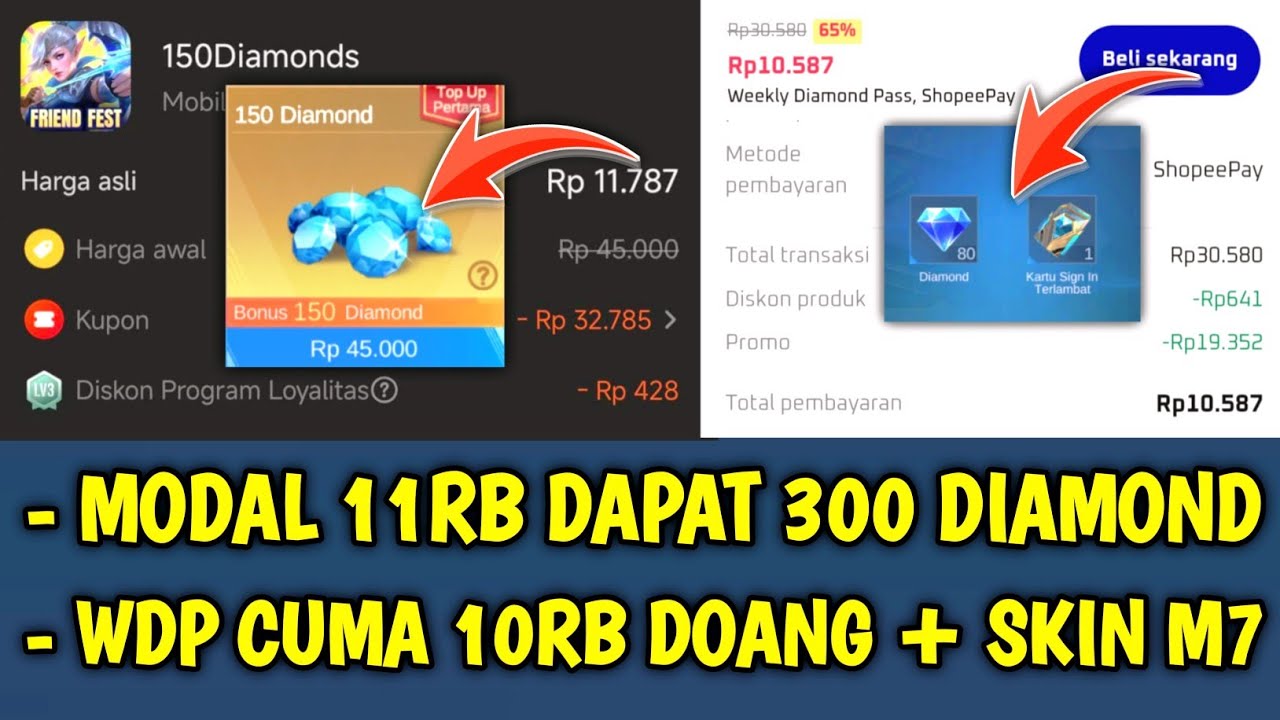 BUSET 150 DIAMOND CUMA RP11.000 DOANG BISA DAPAT 300 DIAMOND ML, BEGINI CARA DAPAT WDP CUMA RP10.000