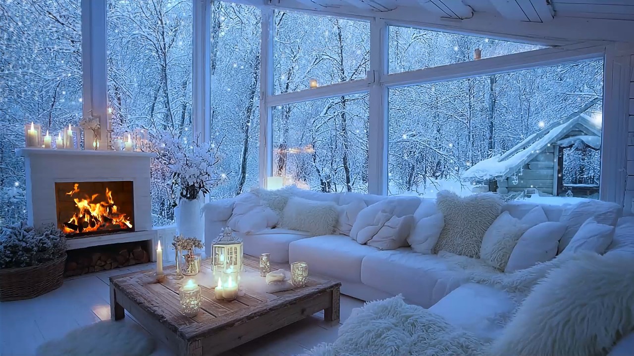 Snowy White Room Ambience | Relaxing Piano & Fireplace for Deep Focus and Calm Energy