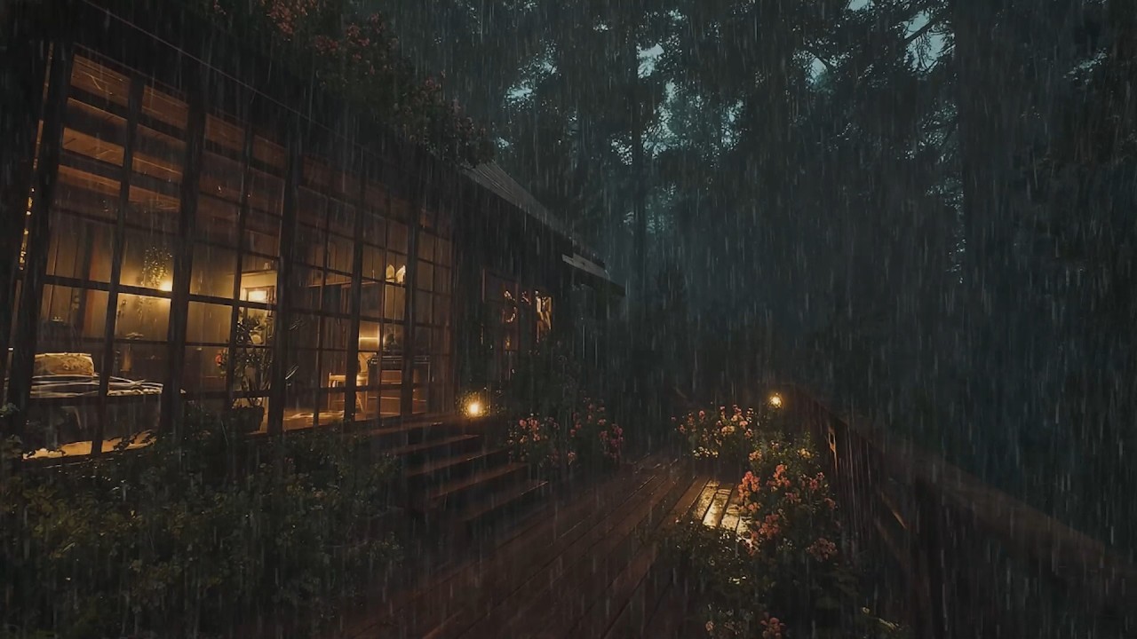 Rainy Night in a Cozy Forest Cabin | Heavy Rain & Thunder Sounds for Sleeping