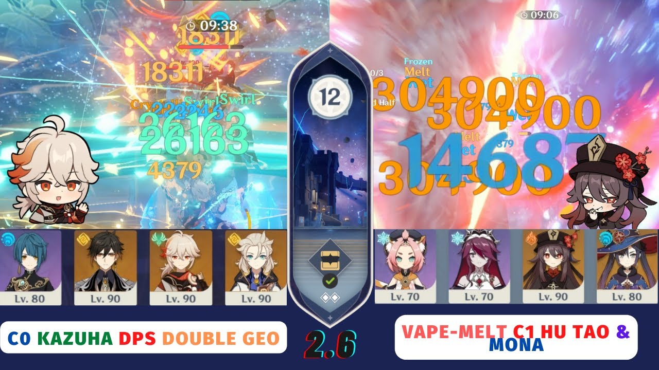 Spiral Abyss 2.6 Floor 12 9 Stars | C0 Black Sword Kazuha DPS Double Geo & Vape-Melt C1 Hu Tao Mona