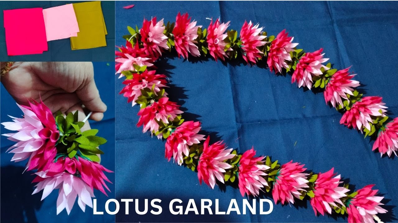 Cloth Lotus garland making | ಲಕ್ಷ್ಮಿಗೆ ಪ್ರಿಯವಾದ ಕಮಲದ ಹೂವಿನ ಹಾರ | fabric lotus hara | lotus torana |