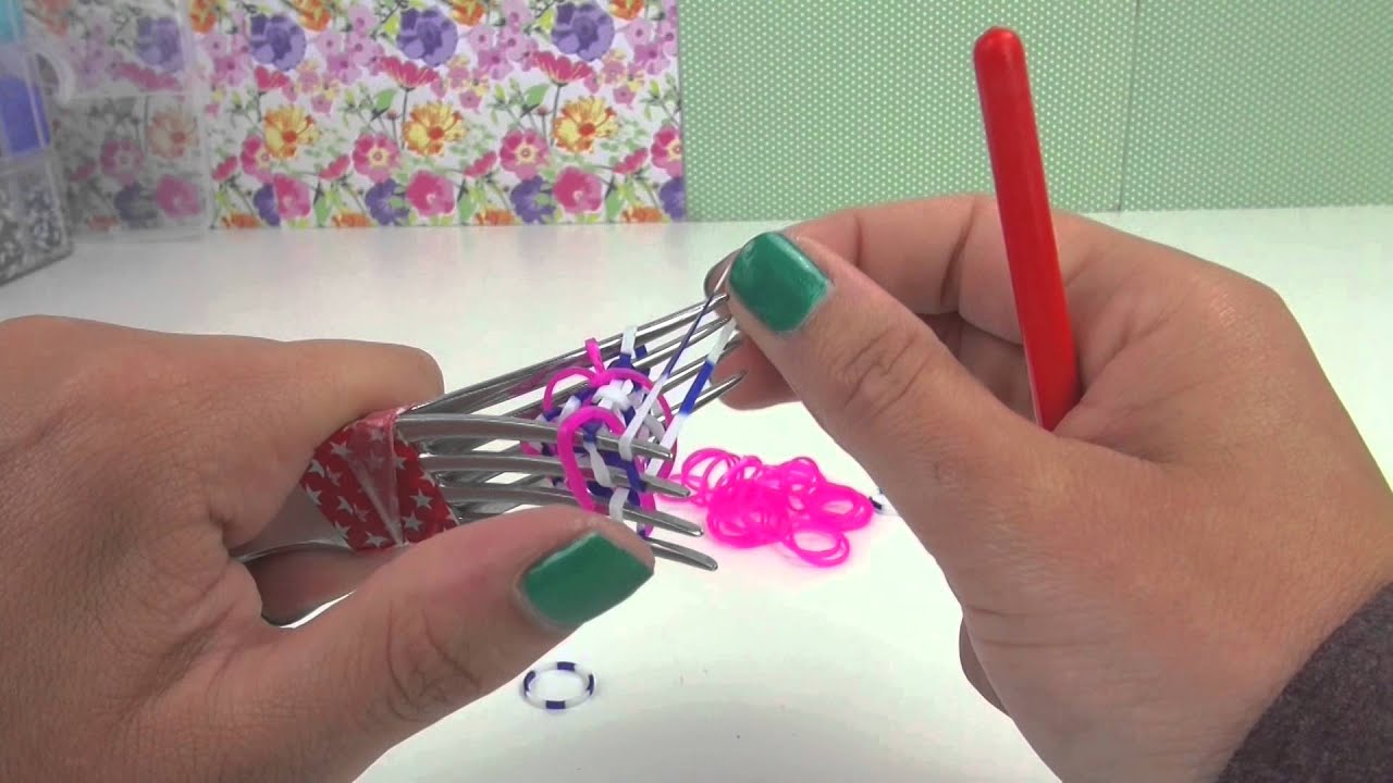 Loom Bandz double single bracelet Doppel Single Armband Anleitung deutsch auf Gabel