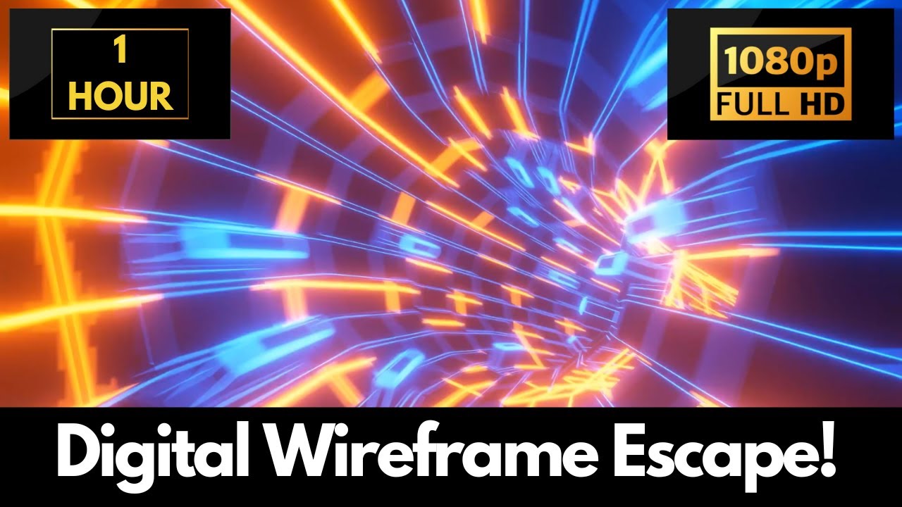 Mesmerizing Neon Wireframe Digital Escape Tunnel Screensaver! 1 Hour Tranquil Relaxing Wallpaper!