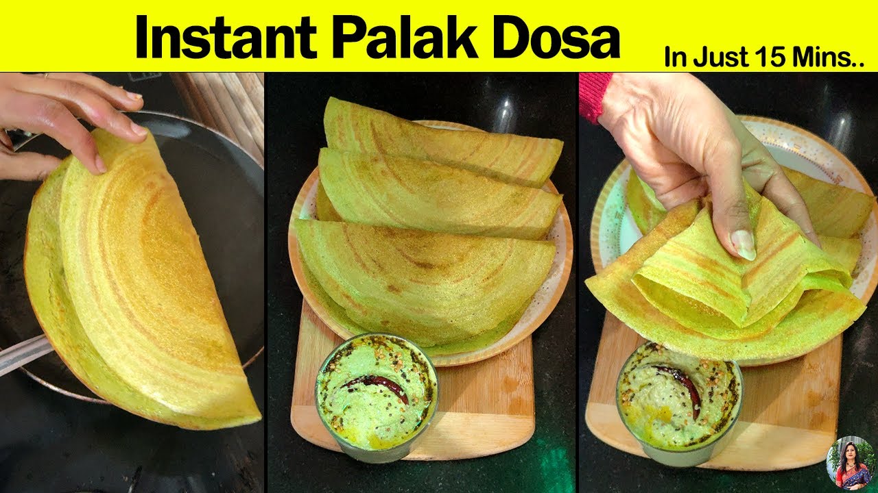 15 mins Instant Palak Dosa | Healthy breakfast | Peanut Chutney | Weightloss recipe