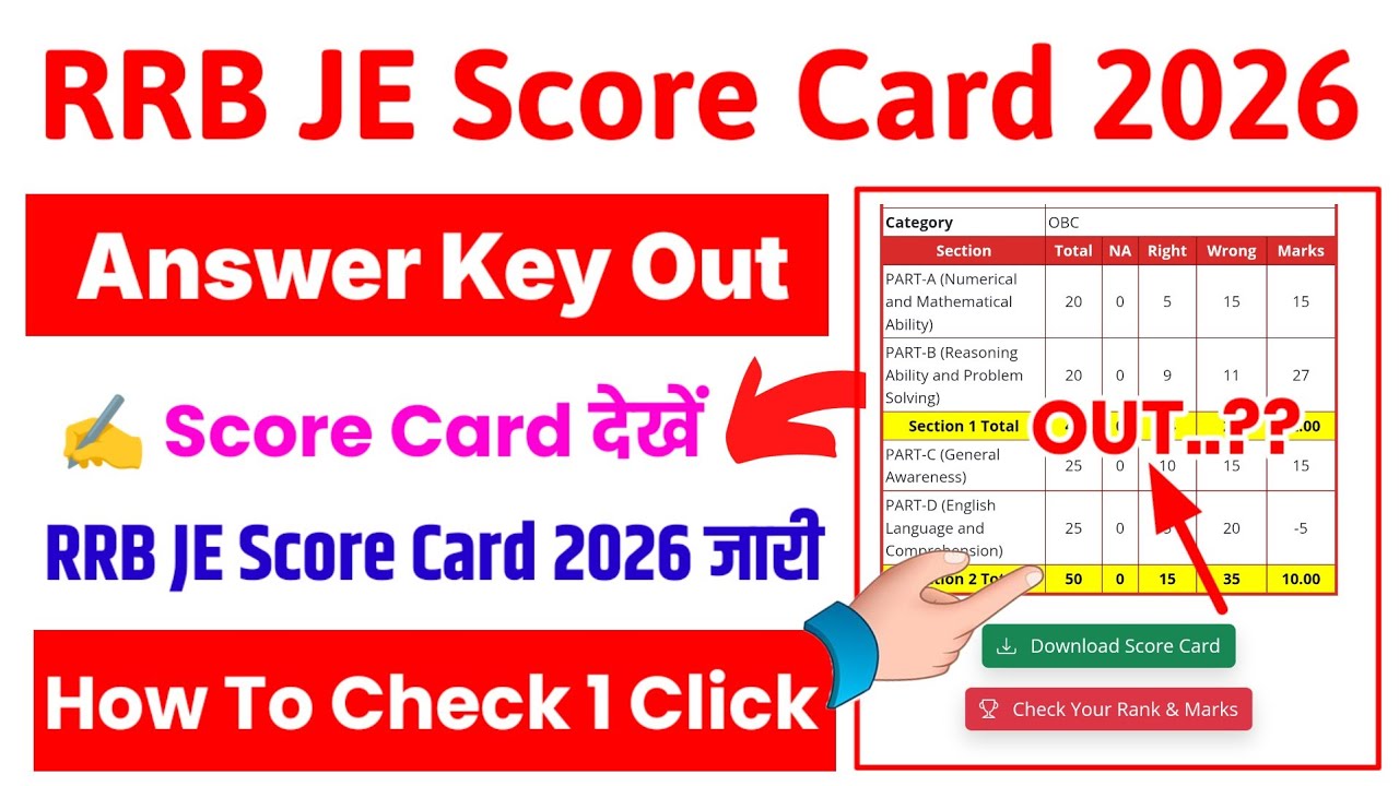 RRB JE Score Card 2026 CBT 1 🔴 RRB JE Score Card CBT 1 Kaise Dekhe 2026 ?RRB JE Score Card 2026 Link