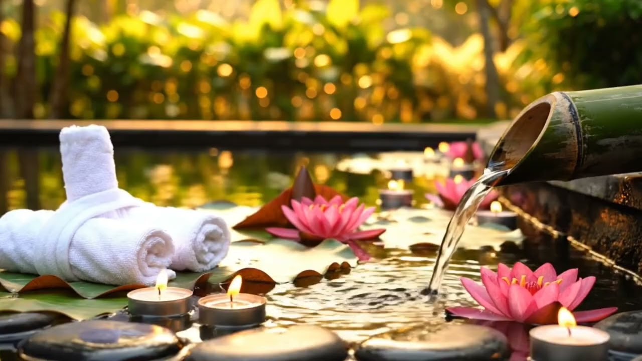 💦 “Peaceful Spa Garden | Relaxing Water Sounds and Candlelight Ambience”