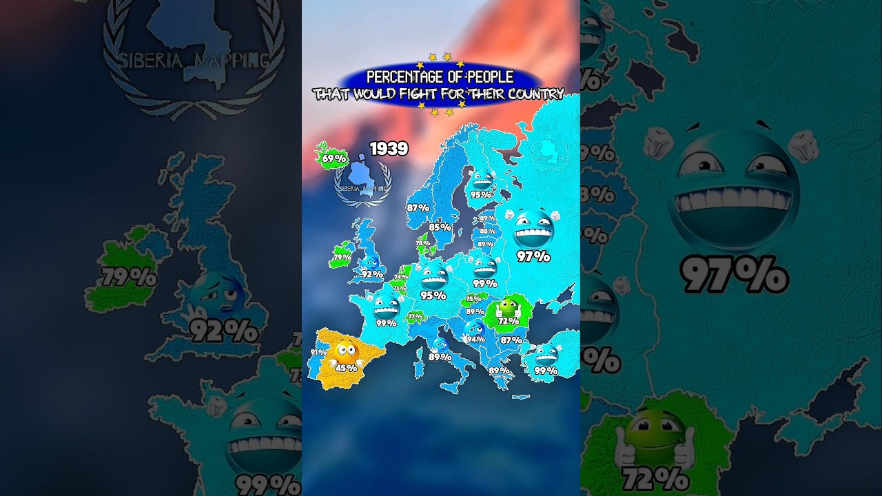 percantage of people who would fight for their country #europe #map #history #mapping #mapper #edit