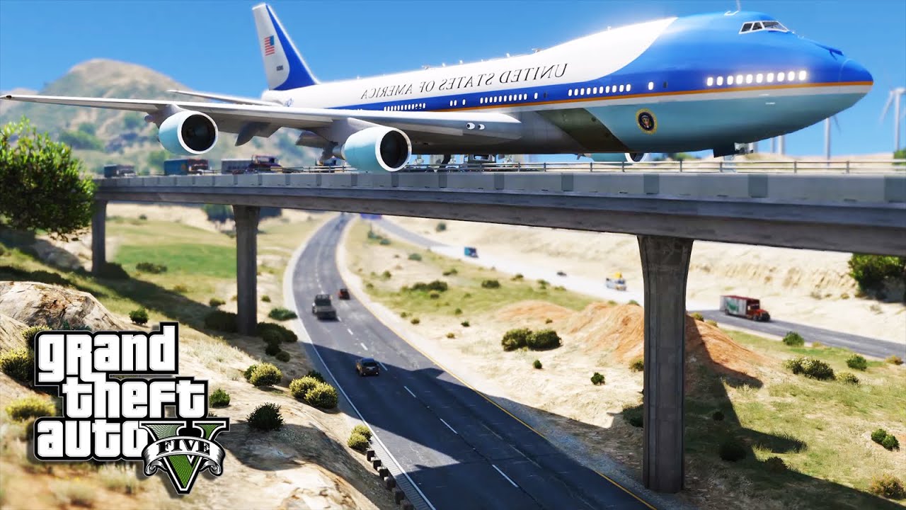 GTA 5 Air Force One Plane - Emergency Crash Landing On Bridge (Air Force 1 Mod)