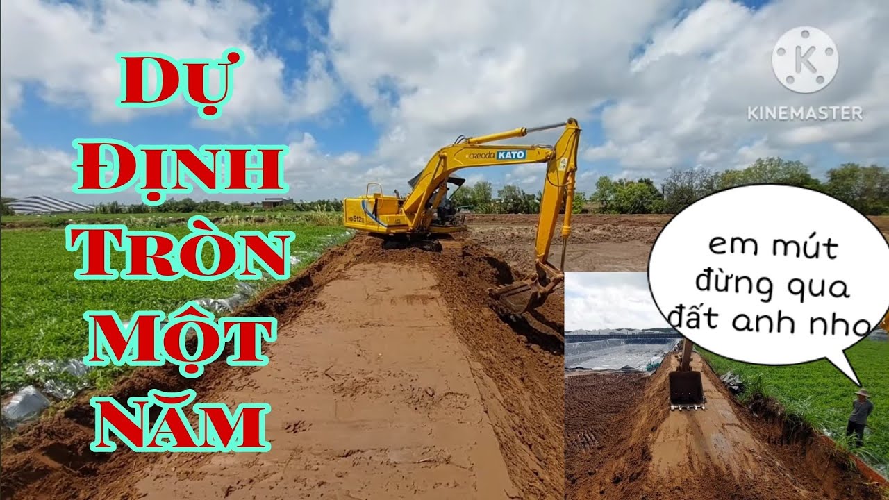 Xe cuốc miền tây_máy đào kato sắp bờ và chuyền cát làm bờ ao cấp nước 