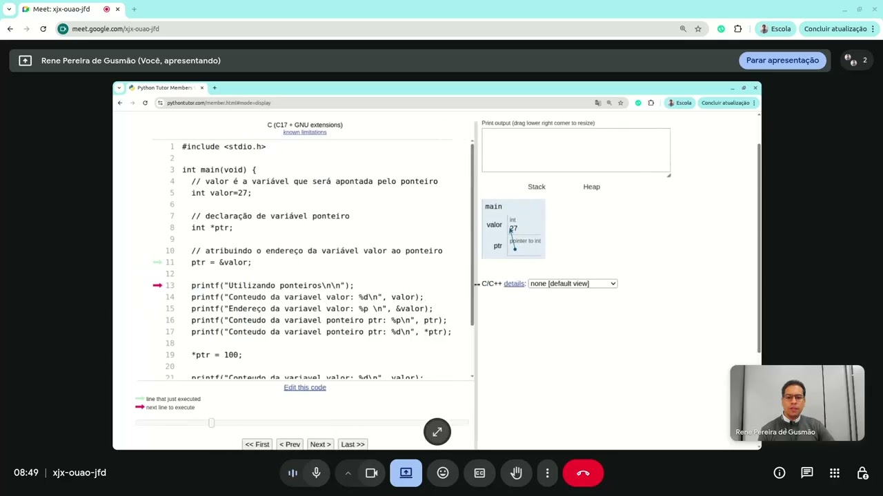 [Programação em C] Aula 14 - Ponteiros - Exemplo 01 com  Python tutor