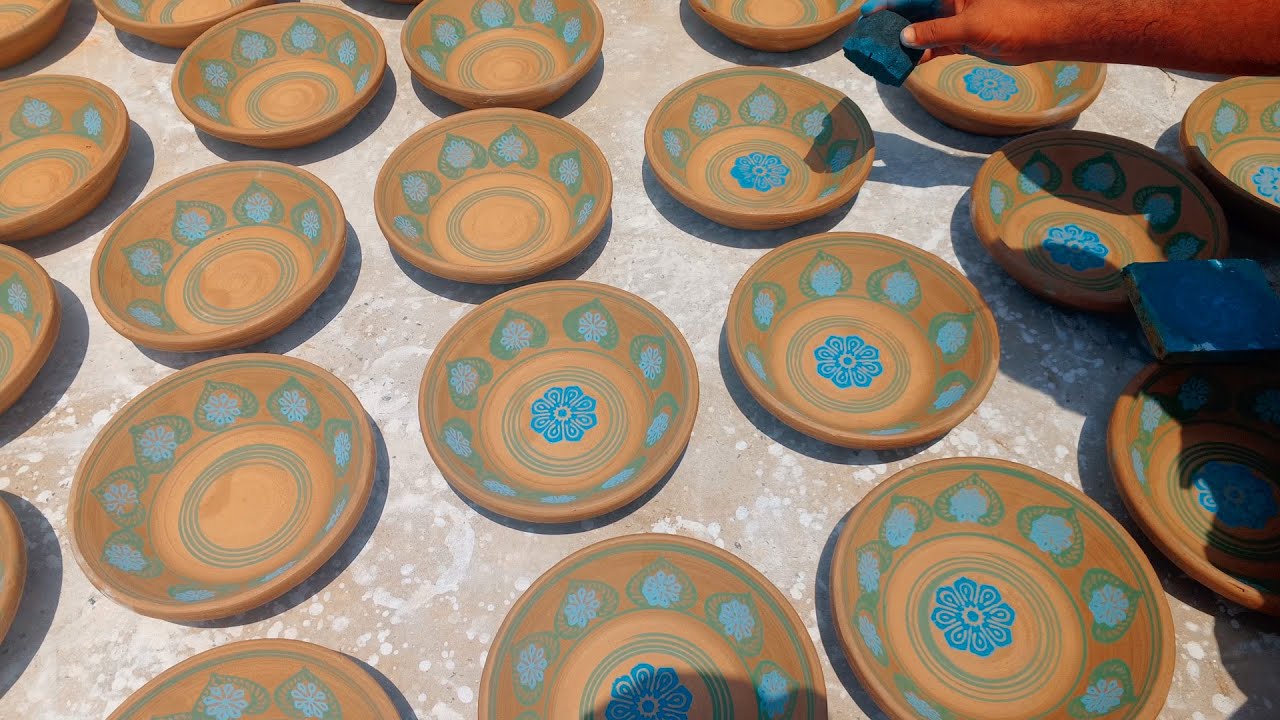 Making Prehistoric Traditional Clay Plates | Coloring & Glazing Pottery Art | Ancient Pottery Kiln