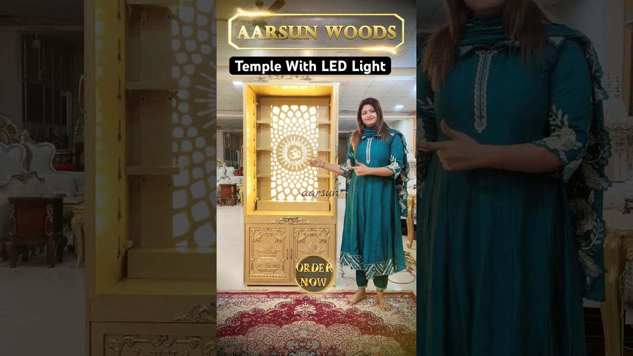 Golden Ashtlaxmi Wooden Home Temple with LED Light #temple #mandir #aarsun