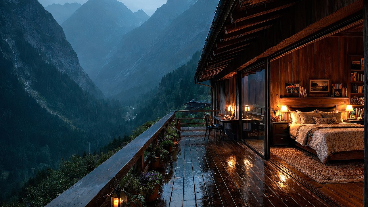 Rain Sounds in an Alpine Mountain | Dark Ambience for Deep Sleep & Stress Relief