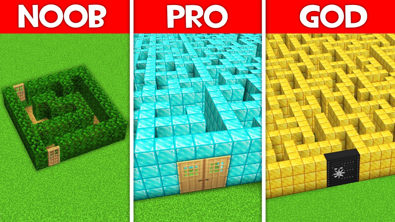 Minecraft Battle: MAZE HOUSE BUILD CHALLENGE - NOOB vs PRO vs HACKER vs GOD in Minecraft!
