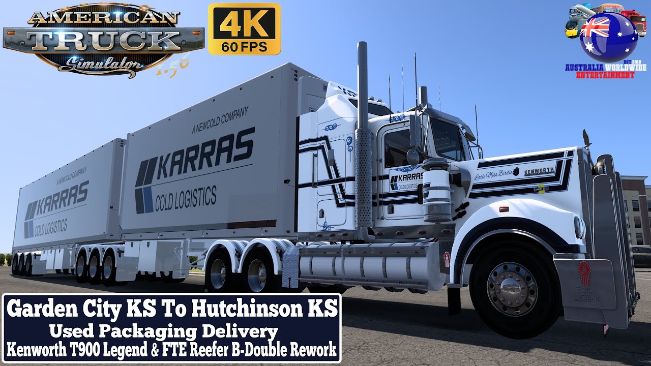 ATS 1.56 | Гарден-Сити, Канзас &mdash; Хатчинсон, Канзас | Kenworth T900 Legend и FTE Reefer B-Double R...