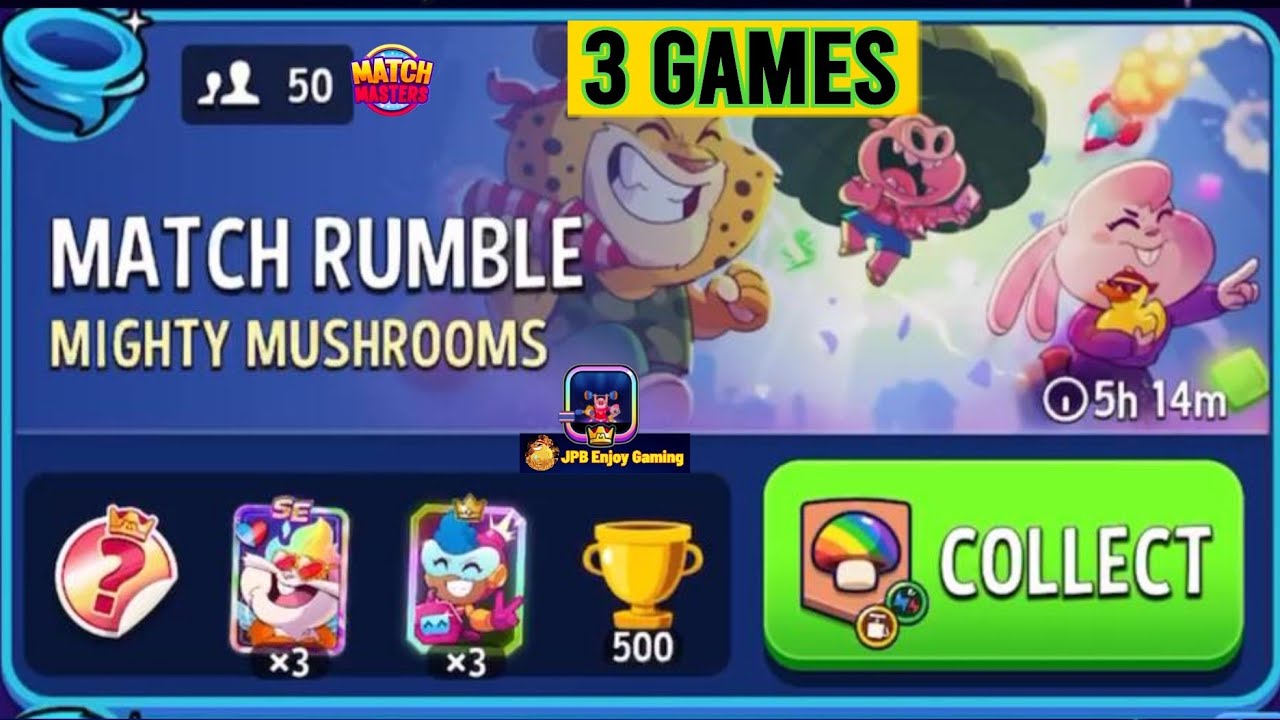 3 GAMES/ Mighty Mushrooms+Blow'Em Up+Shared Energy Match Rumble/50 Players /Match Masters