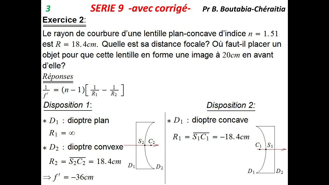 TD: Optique géométrique (3).  1ère année Médecine. Pr Boutheïna Boutabia-Chéraitia