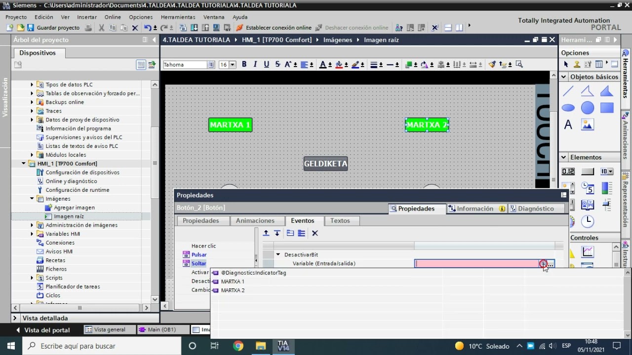 TUTORIALA HMI: Martxa-Paro PLC SIEMENS