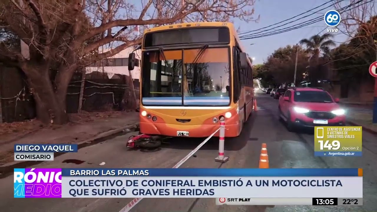 Barrio Las Palmas: colectivo de Coniferal embisti&oacute; a un motociclista que sufri&oacute; graves heridas