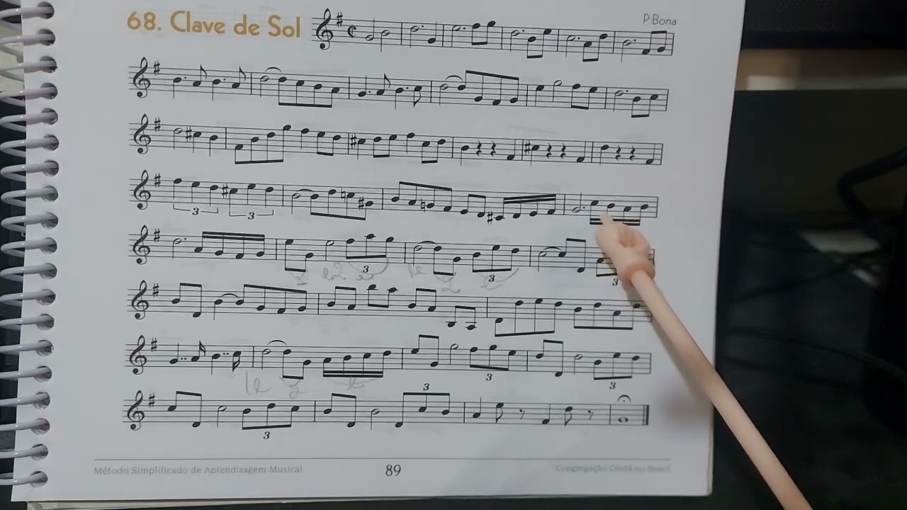 MSA LIÇÃO 68 CLAVE DE SOL, Vel.50 bpm, com explicação.