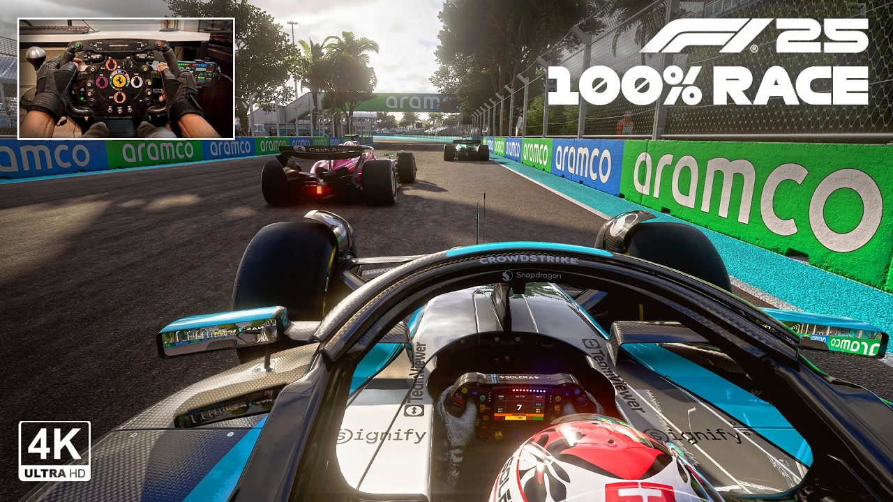 F1 25 MOD - George Russell's Mercedes AMG W16 | 2025 Miami GP 100% Race Steering Wheel Gameplay