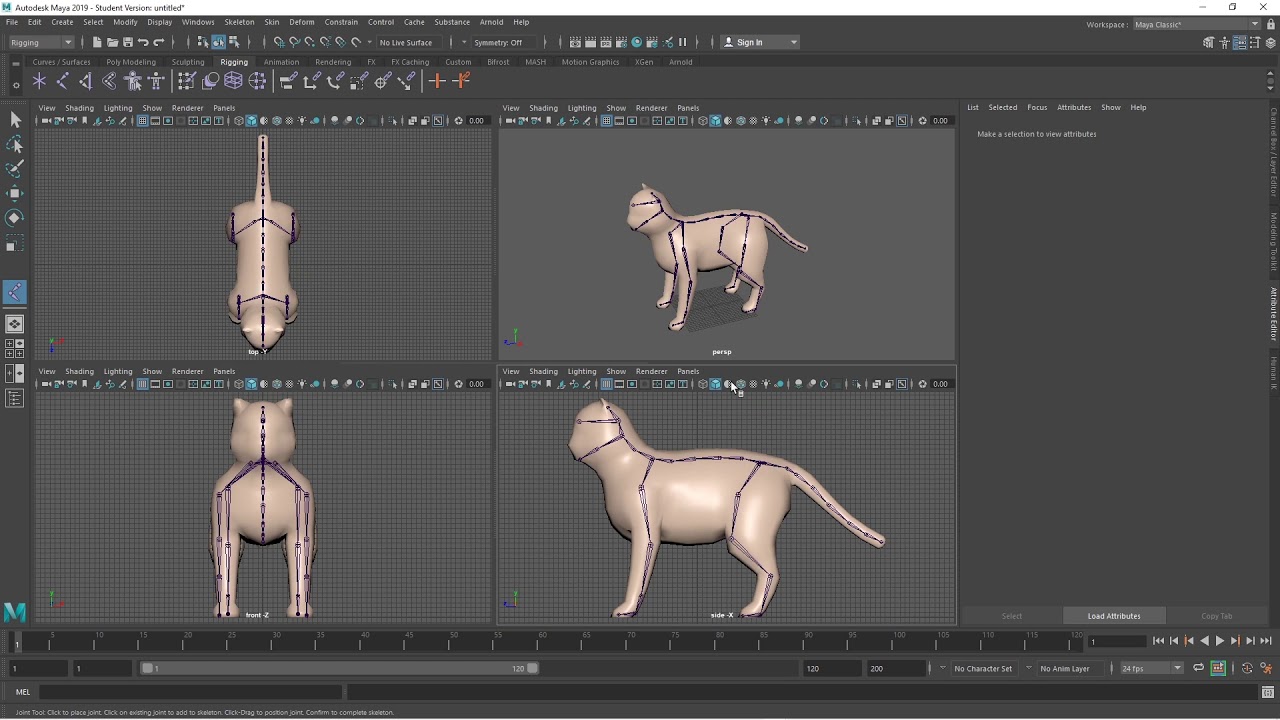 Rigging   pt5   Maya 2019   Rigging a Quadruped   Binding a Cat Skeleton with IK handles