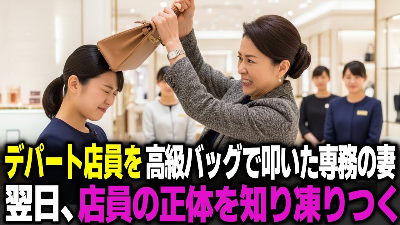 デパート店員の態度が気に入らず、高級バッグでひっぱたいた専務の妻。翌日、店員の正体を知り専務と妻は凍りついた