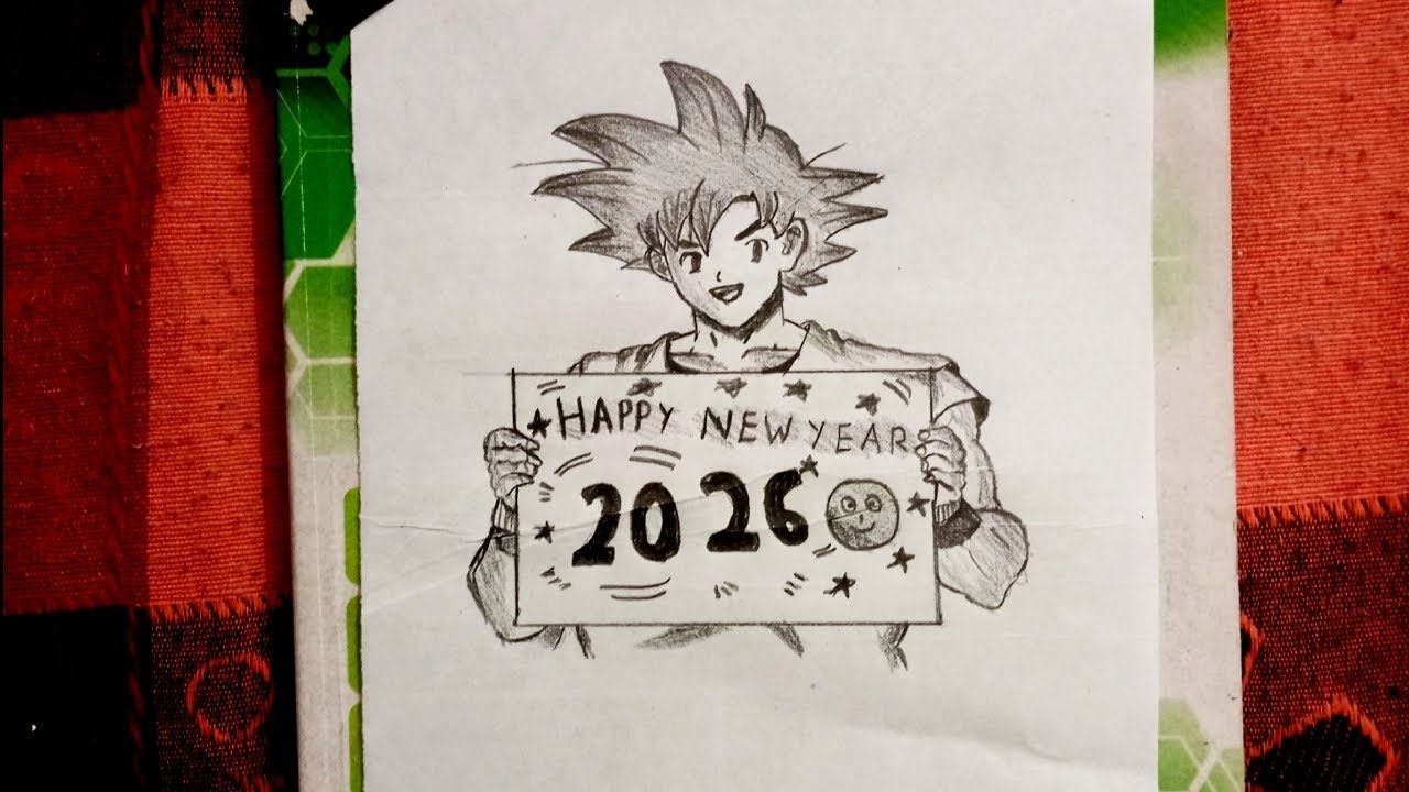 Как нарисовать Гоку, держащего новогодний плакат 🤯🥳😍