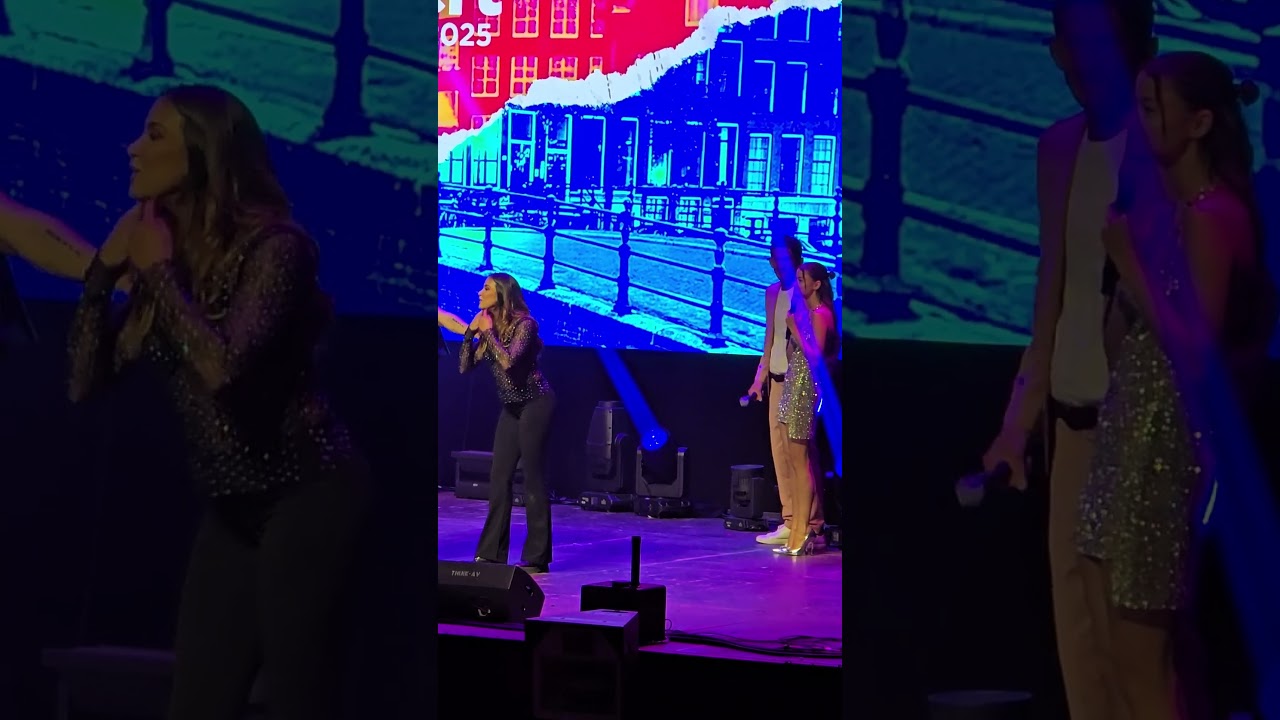Cornald Maas and Stefania trying to introduce the next artist at Eurovision in Concert in Amsterdam