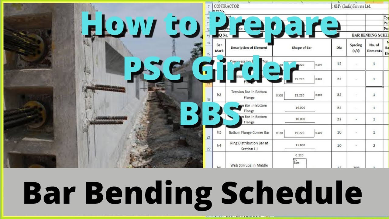 How to Prepare PSC Girder (BBS) Bar Bending Schedule in  Excel | Major Bridge BBS #civilengineering