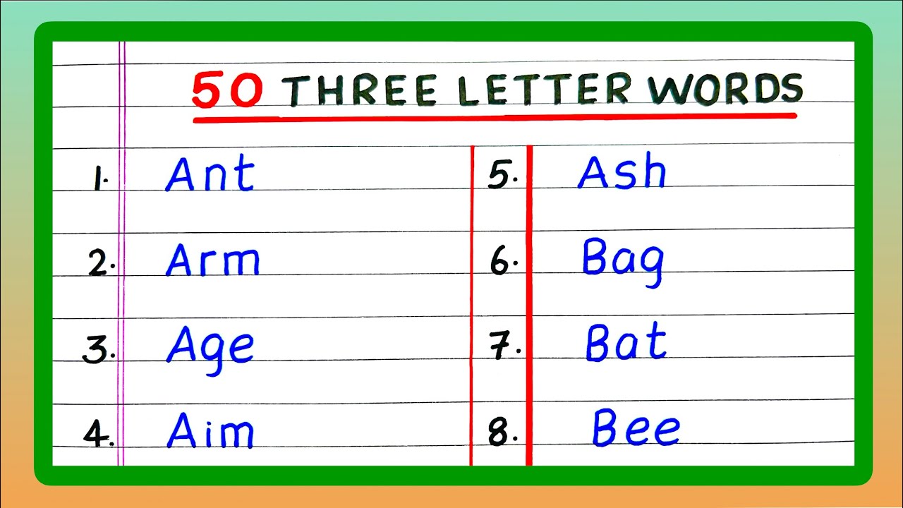 50 Three Letter Words | Three Letter Words | in English