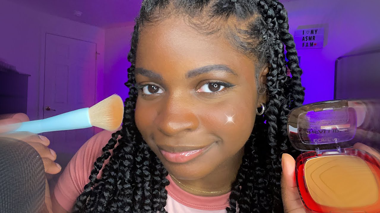 ASMR Doing My Makeup💄(laying edges, lipgloss sounds, whispering+)
