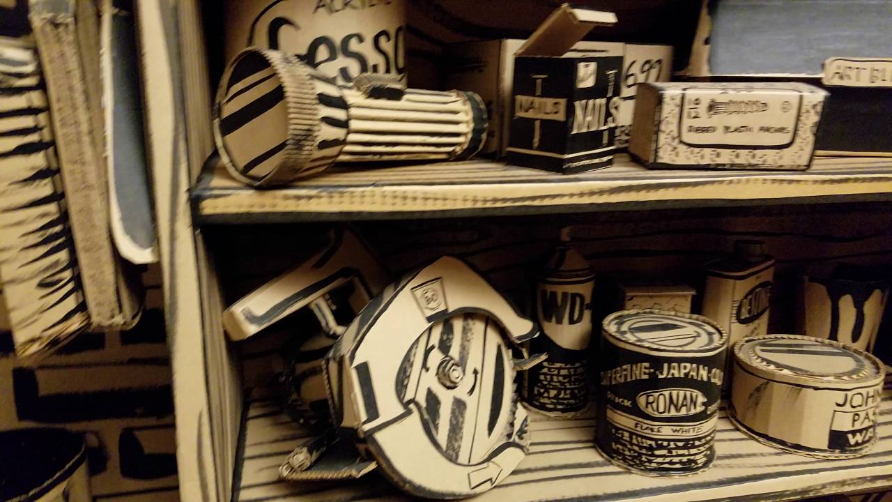 Tom Burkhardt's cardboard art studio at Knoxville Museum of Art. "Full Stop"