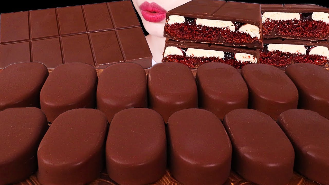 ASMR MUKBANG｜CHOCOLATE ICE CREAM PARTY, CHOCOLATE COVERED CAKE 초콜릿 아이스크림 파티, 벽돌 케이크 EATING SOUNDS 먹방