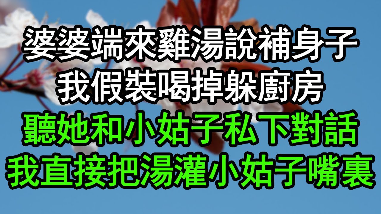 婆婆端來雞湯說補身子，我假裝喝掉躲廚房，聽她和小姑子私下對話，我直接把湯灌小姑子嘴裏#深夜淺讀 #為人處世 #生活經驗 #情感故事