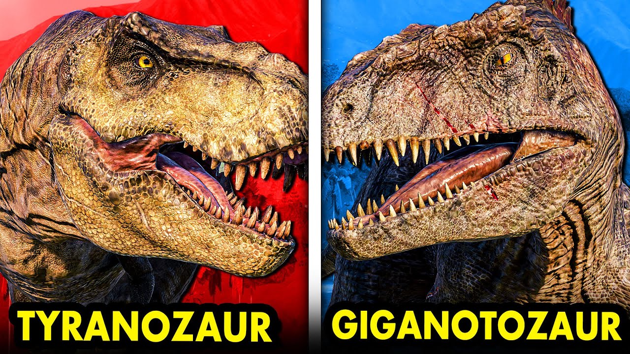 TYRANOZAUR vs GIGANOTOZAUR - KTÓRY DINOZAUR JEST SILNIEJSZY? - JURASSIC WORLD EVOLUTION 2