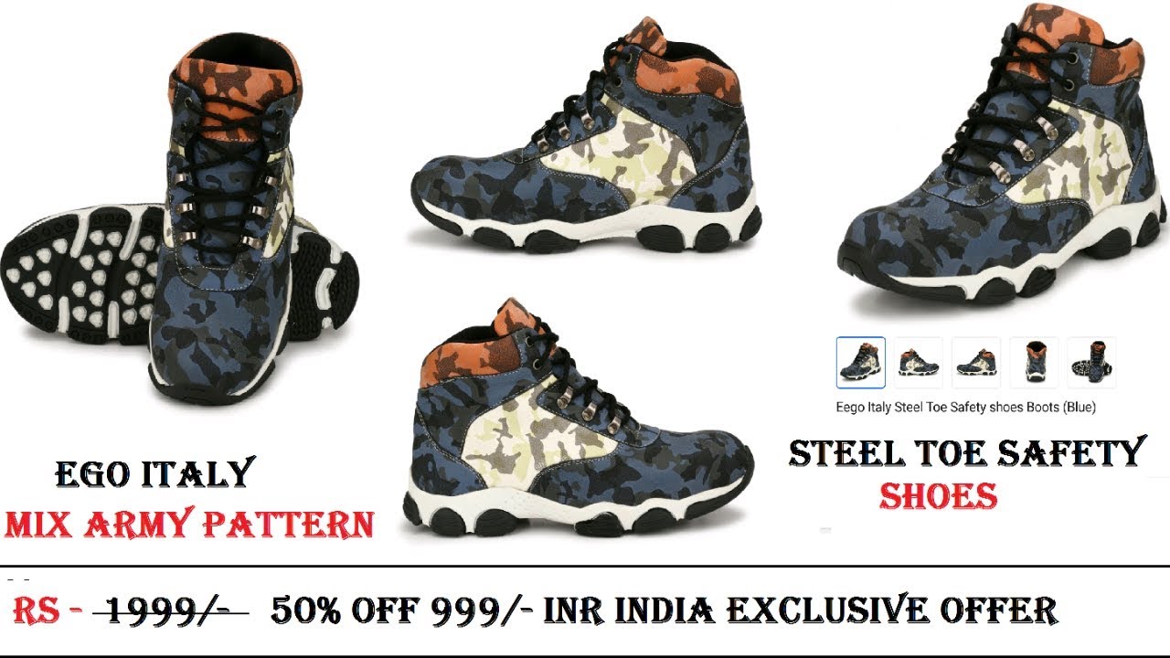 Unbox brand new Ego Italy Steel Toe Safety shoes Boots (Blue )/ Stylish Mix army pattern shoes