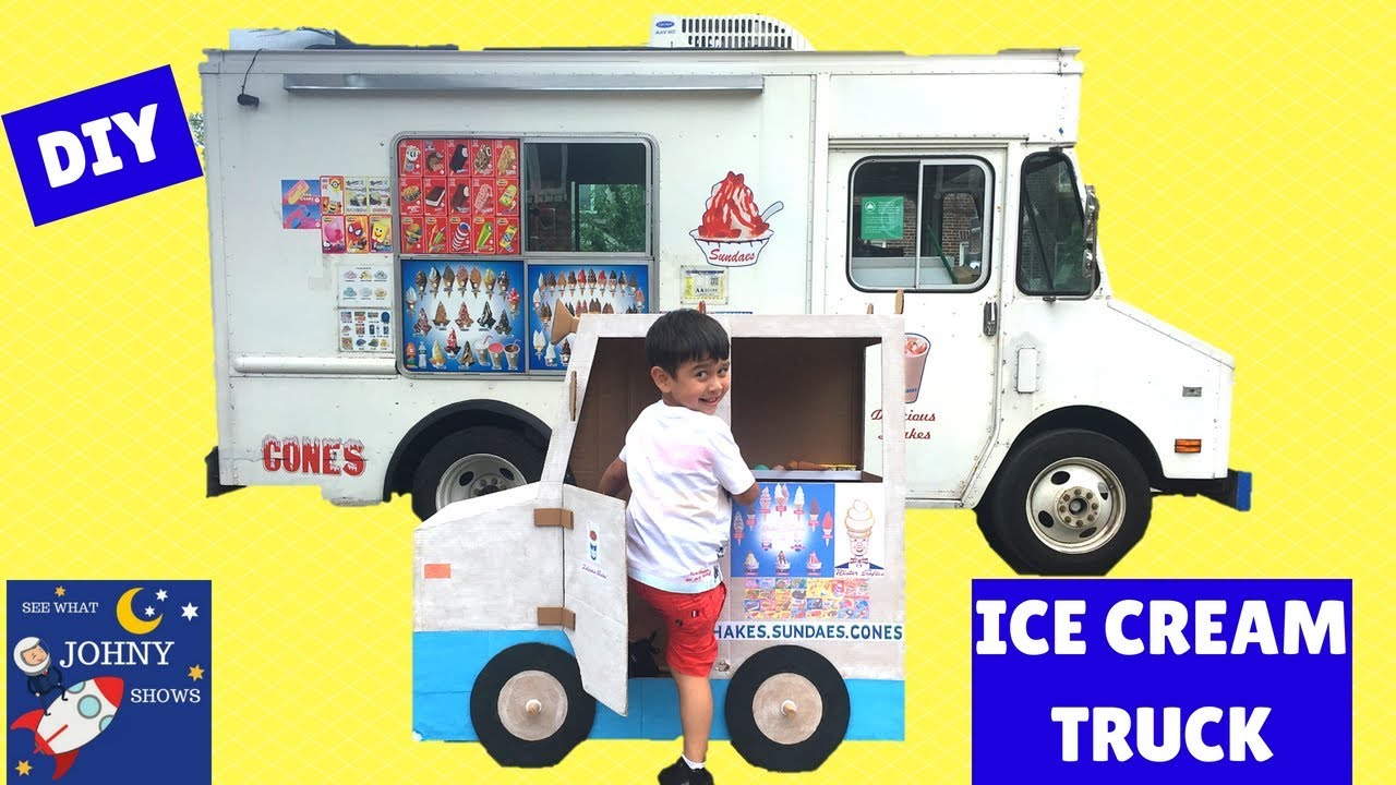 DIY Cardboard Mr Softee Ice Cream Truck For Kids Pretend Play With Ice Cream Truck Food Toys