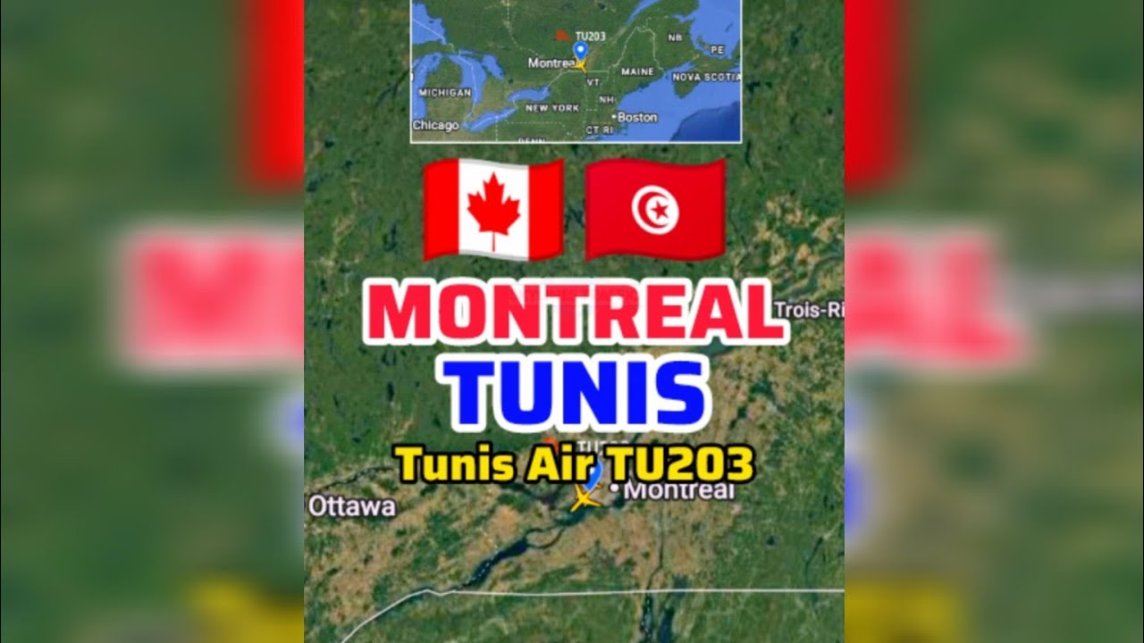 Маршрут полета из Монреаля в Тунис на самолете Tunisair TU203 | 🇹🇳➡️🇨🇦| Airbus A330-243