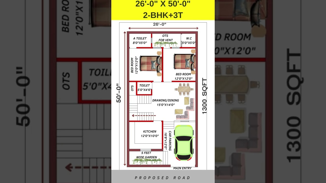 26 X 50 home design, 26 by 50 house plan, 26*50 makan ka naksa, #short #homedesign #homeplan