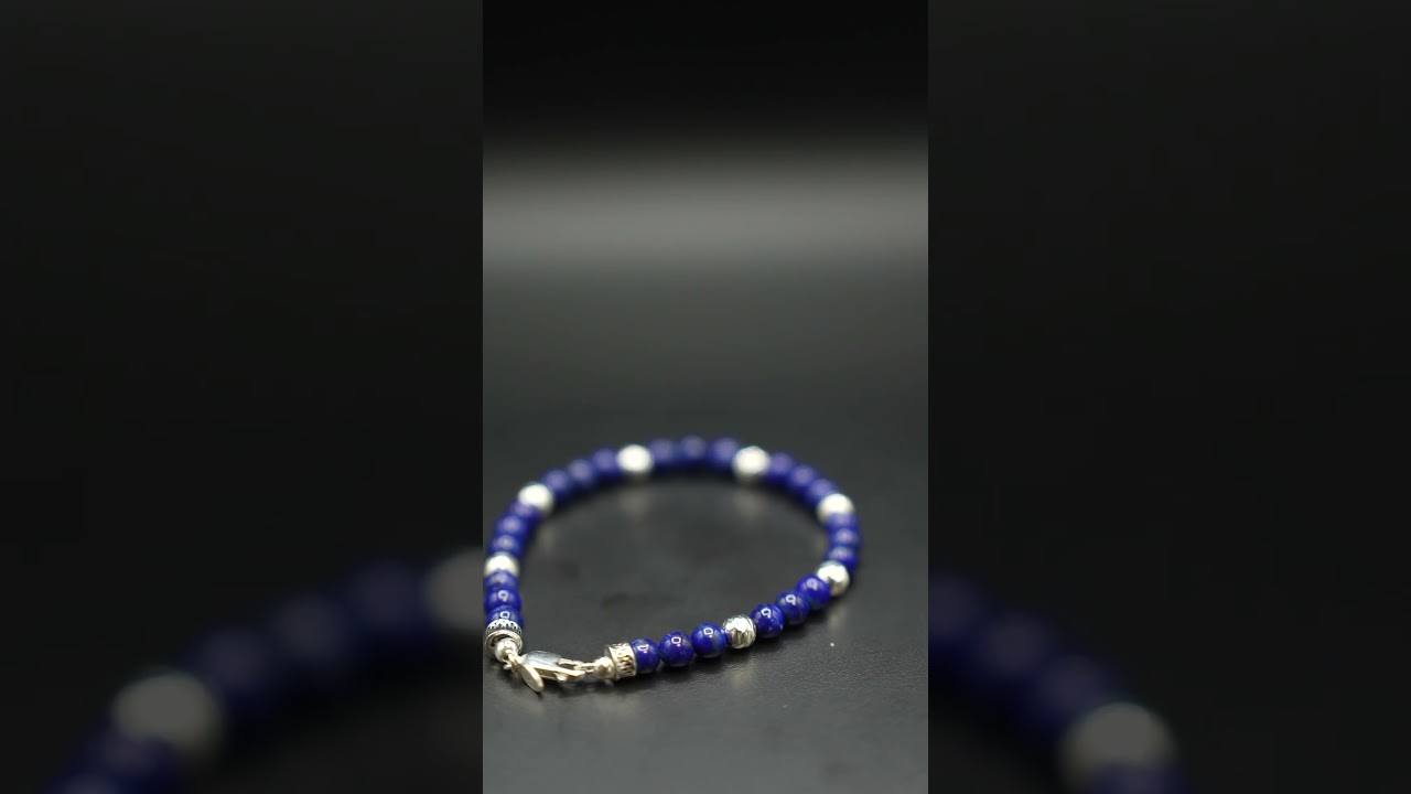 Bracciale Lapislazzuli 6 mm in Argento Sterling 925 &ndash; Gioiello Artigianale Made in Italy