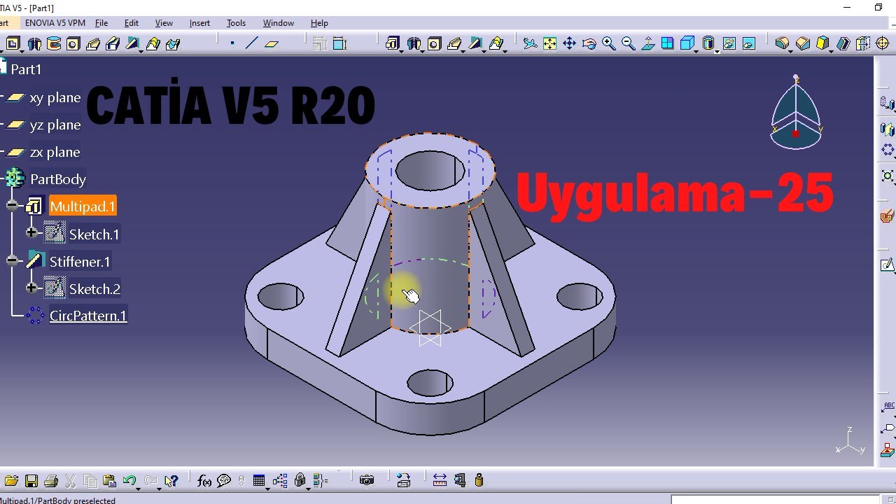 Catia v5 r20  Örnek Çizimler Uygulama-25  #catia v5 r20