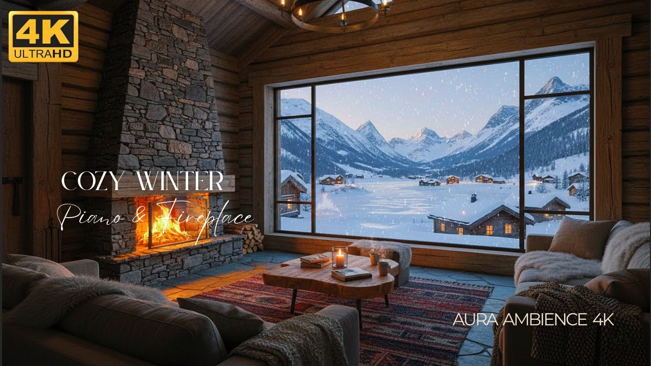 Cozy Winter Cabin Fireplace | Soft Piano for Focus & Relaxation