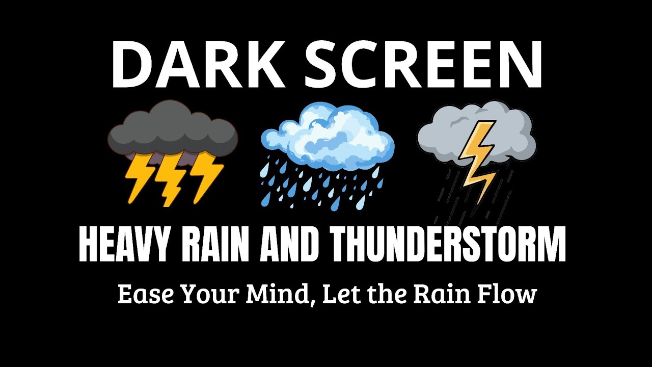 Dark Thunderstorm Rain | BLACK SCREEN | Deep Rolling Rain Night