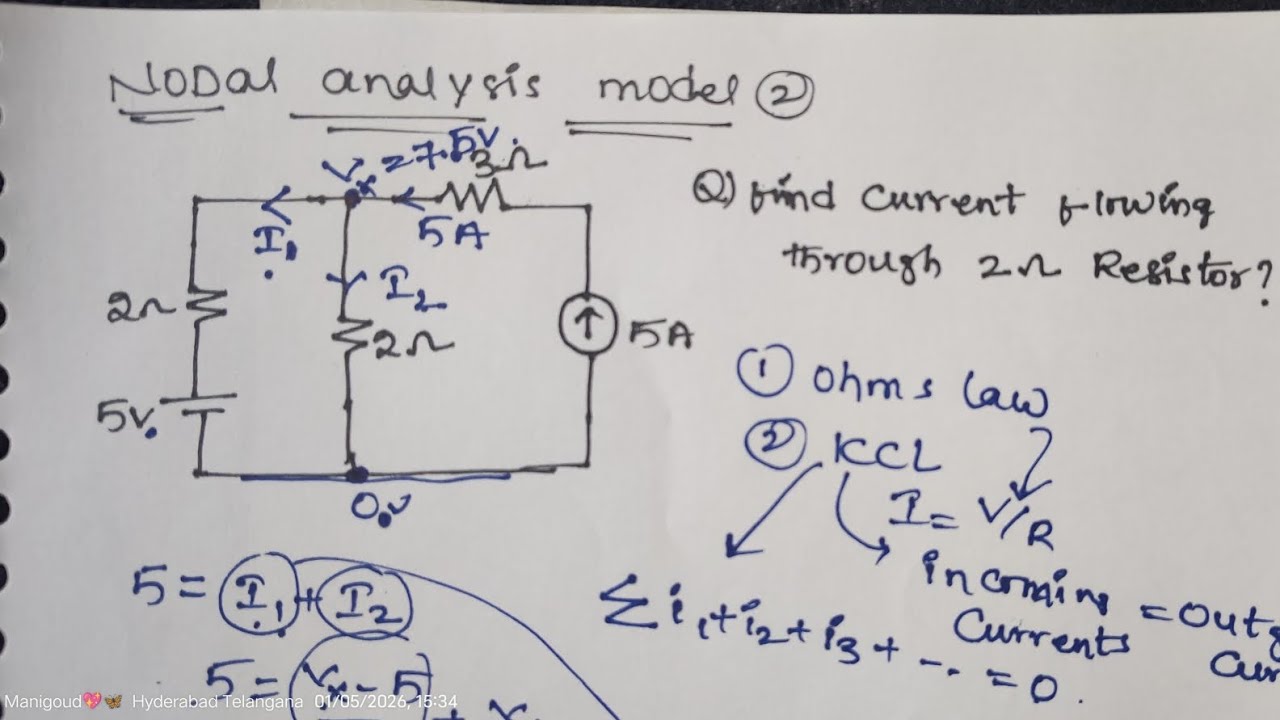 Nodal analysis circuit problem 2 in Telugu