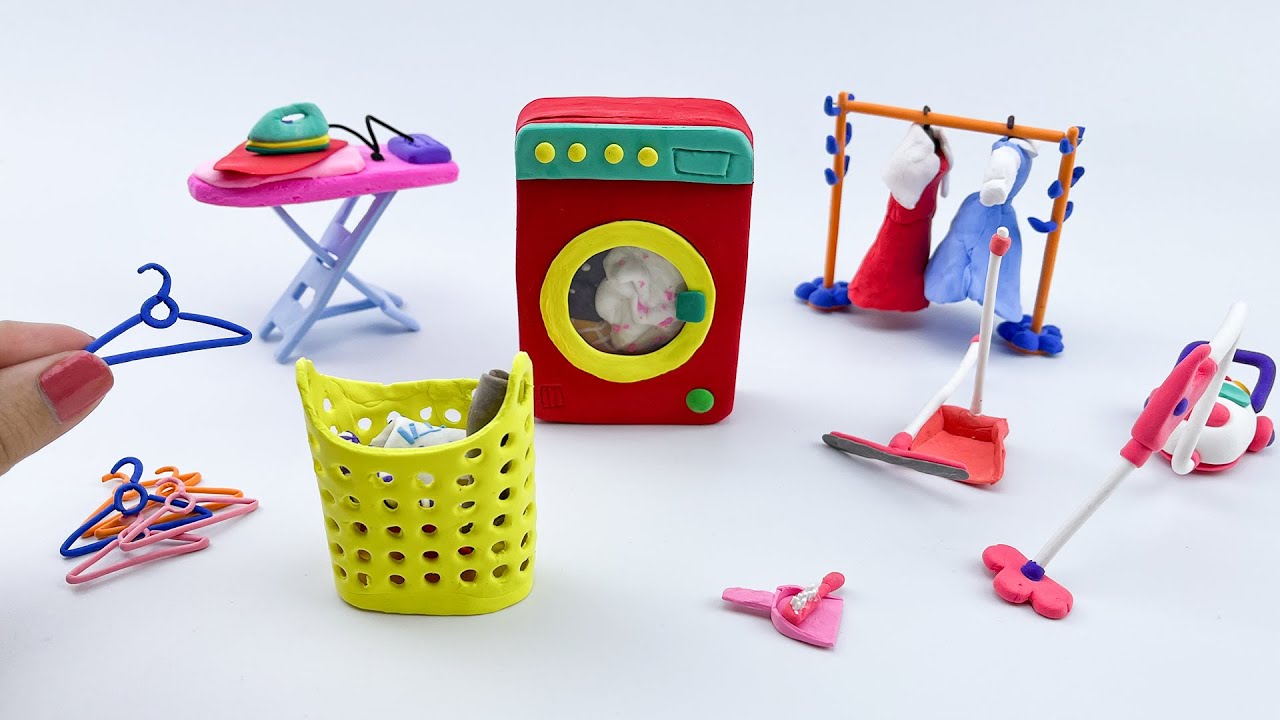 How to make Polymer clay Miniature Washing machine set by Honni
