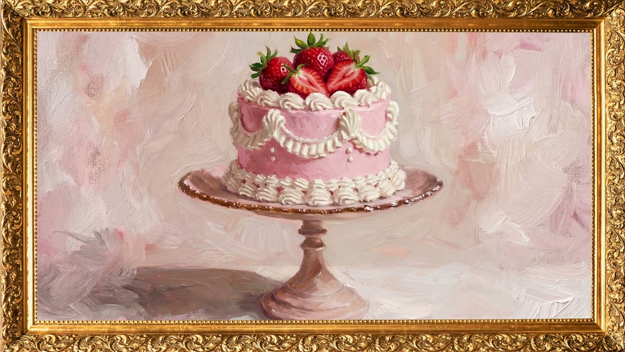 Strawberry Cake Oil Painting Frame TV Art | 2 Hours | No Music | Cozy Romantic TV Screensaver