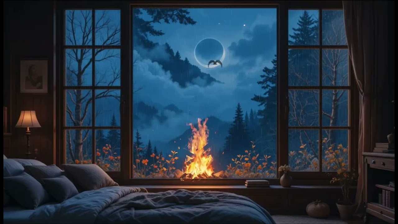 Rainy Window Night | Cozy Fireplace Sounds for Sleep & Study