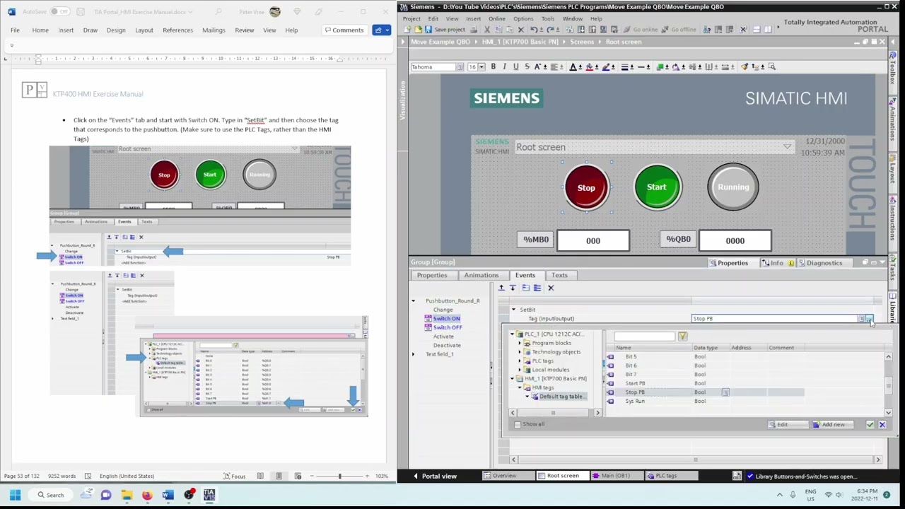 Siemens TIA Portal (HMI Exercise #3 MOVE Instruction Example Program)